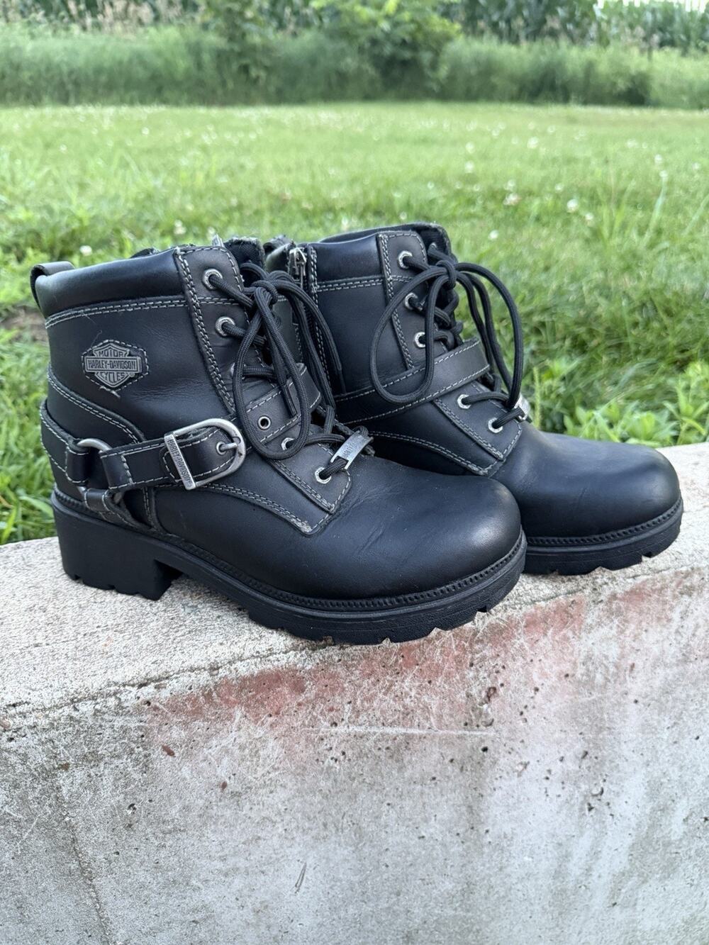 Harley Davidson Women's Size 7.5M Tegan 4” Black Lace Up Boots Motorcycle D84424